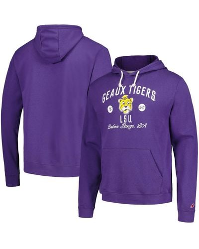League Collegiate Wear Distressed Lsu Tigers Bendy Arch Essential Pullover Hoodie - Purple