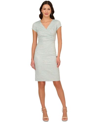 Adrianna Papell Short-sleeve Jacquard Dress - White
