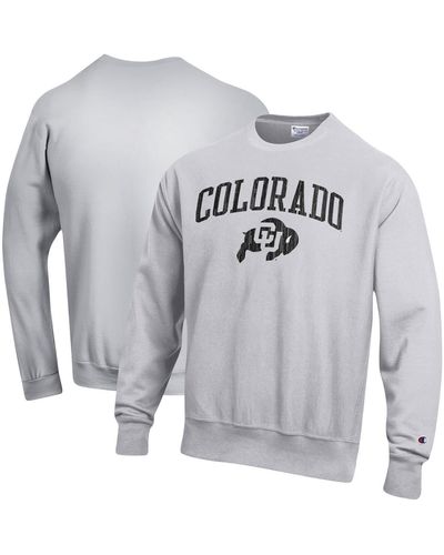 Champion Distressed Colorado Buffaloes Arch Over Logo Reverse Weave Pullover Sweatshirt - Gray
