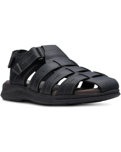 Clarks Walkford Fish Tumbled Leather Sandals - Black