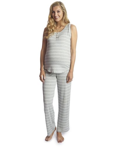 Everly Grey Maternity Joy Tank & Pants /nursing Pajama Set - White