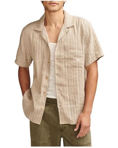 Lucky Brand Striped Linen Camp Collar Shirt - Natural