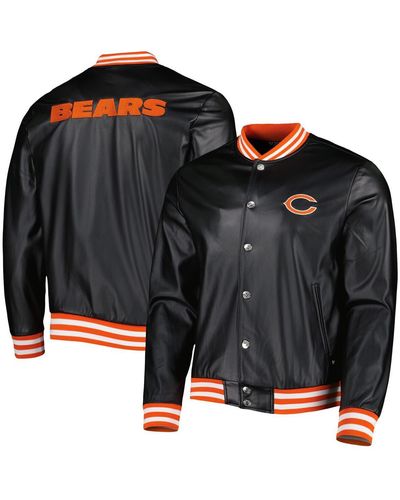 The Wild Collective Chicago Bears Metallic Bomber Full-snap Jacket - Black