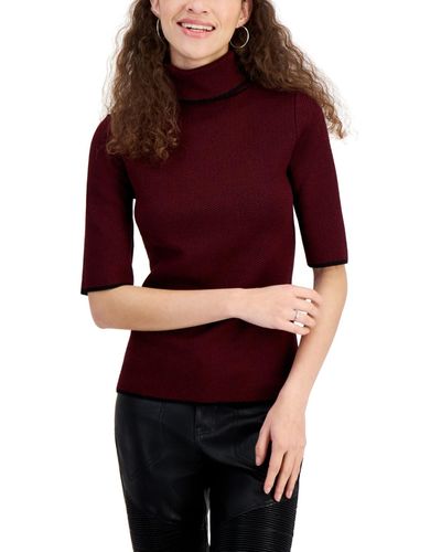 Fever Elbow-sleeve Turtleneck Sweater - Red
