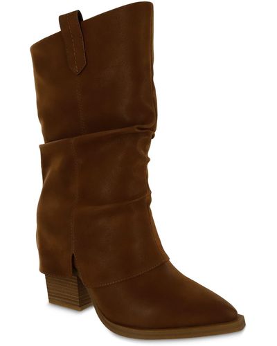 MIA West Heeled Tall-shaft Slouch Cowboy Boots - Brown