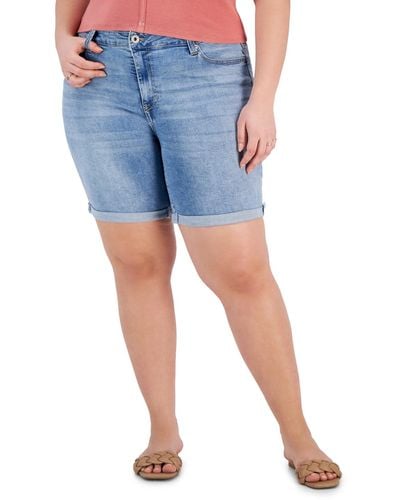 Celebrity Pink Trendy Plus Size Cuffed Denim Bermuda Shorts - Blue