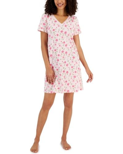 Charter Club Cotton Printed Lace-trim Nightgown - Red