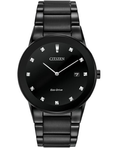 Citizen Eco-drive Axiom Diamond Accent Black Ion-plated Stainless Steel Bracelet Watch 40mm Au1065-58g
