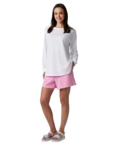 Columbia Long Sleeve Crewneck Cotton Top Mid Rise French Terry Shorts - Pink