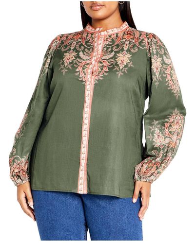 City Chic Plus Size Chloe Placement Shirt - Green