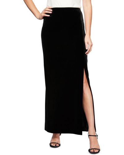 Alex Evenings Petite Side-slit Velvet Pull-on Skirt - Black