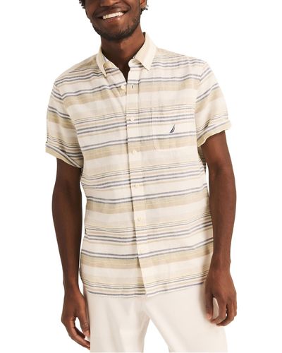 Nautica Striped Short Sleeve Button-down Shirt - Natural