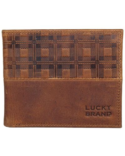 Lucky Brand Plaid Embossed Leather Bifold Wallet - Brown
