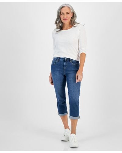 Style & Co. Petite Mid-rise Curvy Roll-cuff Capri Jeans - Blue