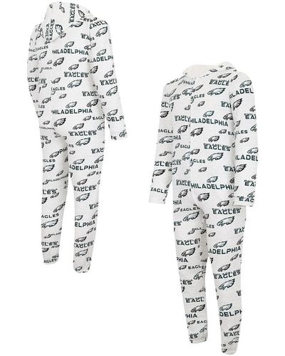 Concepts Sport Philadelphia Eagles Allover Print Docket Union Full-zip Hooded Pajama Suit - White