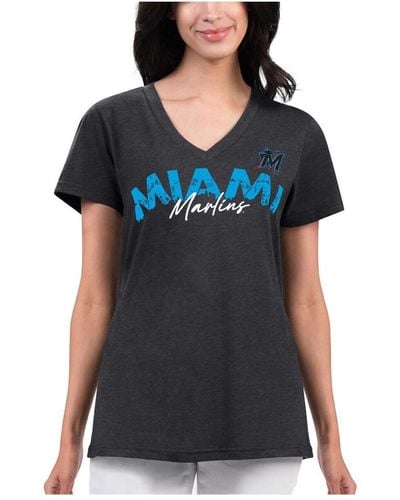 G-III 4Her by Carl Banks Distressed Miami Marlins Key Move V-neck T-shirt - Black