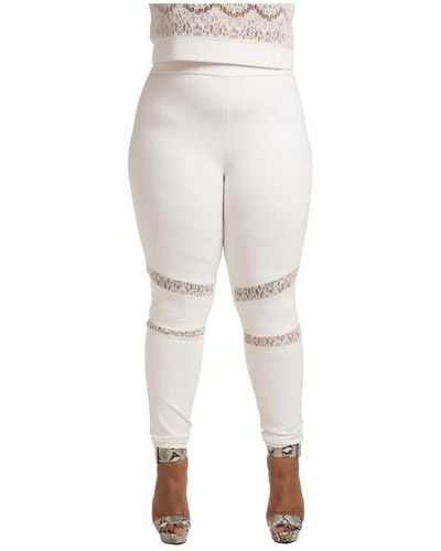 Poetic Justice Plus Size Curvy-fit Lace Inset Pull-on Ponte legging - White