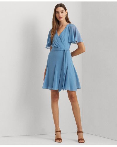 Lauren by Ralph Lauren Crinkle Georgette Surplice Dress - Blue
