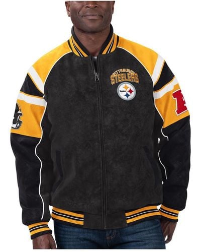 G-III 4Her by Carl Banks Pittsburgh Steelers Faux Suede Raglan Full-zip Varsity Jacket - Blue