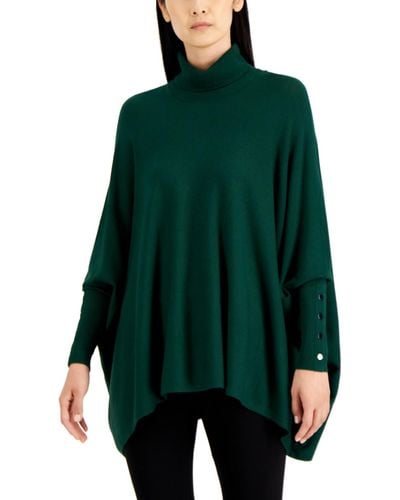 Alfani Turtleneck Poncho Sweater - Green
