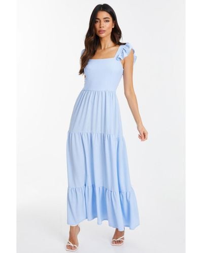 Quiz Textured Jersey Tiered Maxi Dress - Blue
