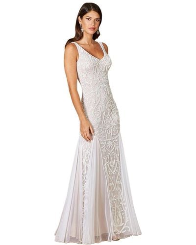 Lara Greta Beaded V-neck Tulle Wedding Dress - White
