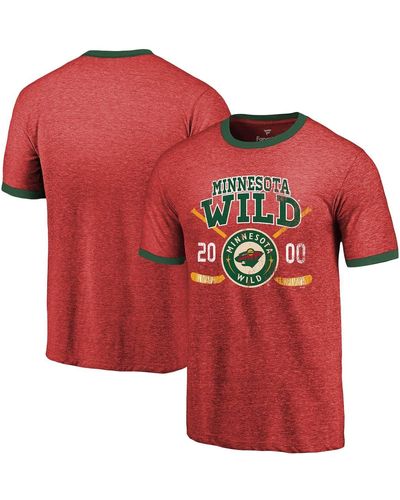 Majestic Threads Minnesota Wild Buzzer Beater Tri-blend Ringer T-shirt - Red