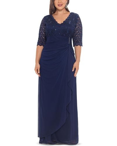 Betsy & Adam B&a By Plus Size V-neck Gown - Blue