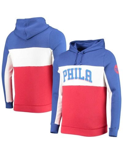 Junk Food Blue And White Philadelphia 76ers Wordmark Colorblock Fleece Pullover Hoodie - Red