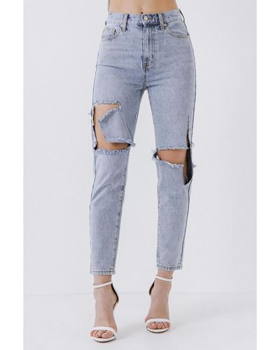 Endless Rose Destroyed High Waisted Skinny Jeans - Blue
