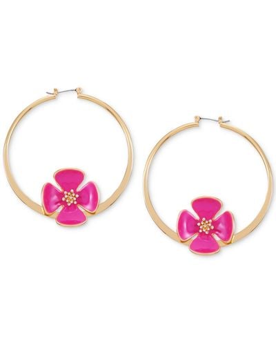 Guess Tone Large Pave Color Flower Hoop Earrings - Pink