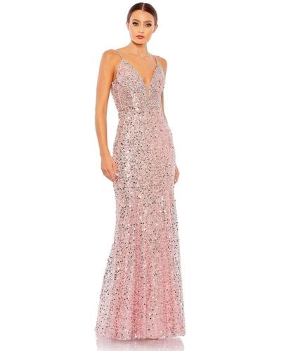 Mac Duggal Embellished Plunge Neck Sleeveless Trumpet Gown - Pink