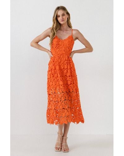 Endless Rose Lace Cami Midi Dress - Orange
