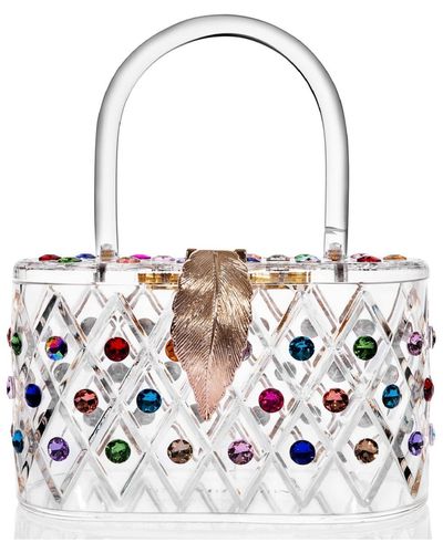 Milanblocks "the Queen" Rainbow Colorful Crystal Lucite Box Clutch Bag - White