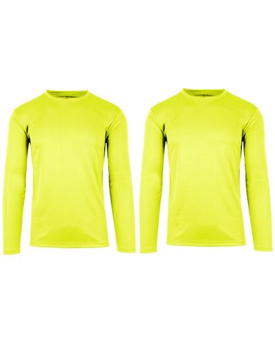 Galaxy By Harvic Long Sleeve Moisture-wicking Performance Crew Neck Tee -2 Pack - Yellow