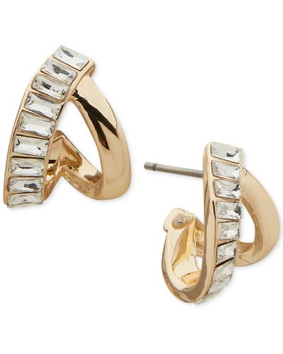 Anne Klein Gold-tone Baguette Button Earrings - Metallic