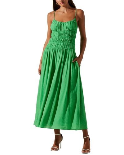 Astr Andrina Smocked Sleeveless Midi Dress - Green