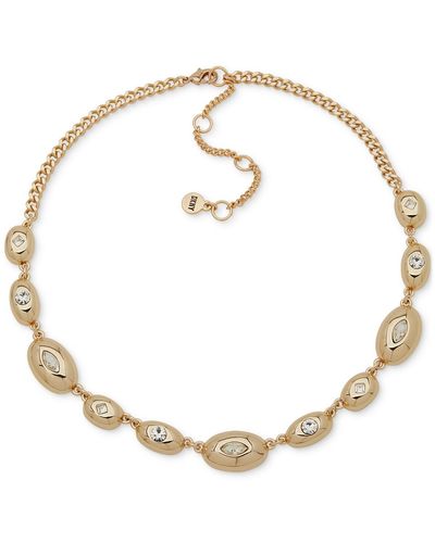 DKNY Gold-tone Mixed Crystal Station Collar Necklace, 16" + 3" Extender - Metallic