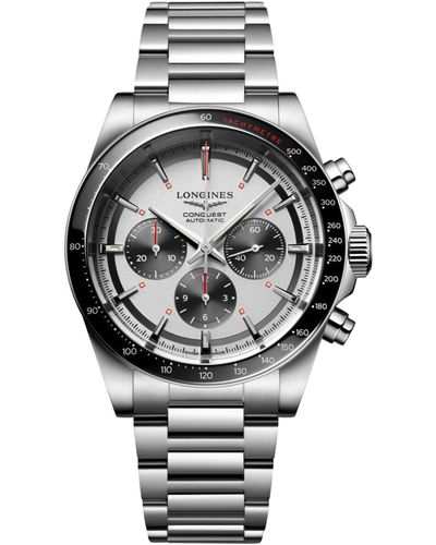 Longines Swiss Automatic Chronograph Conquest Stainless Steel Bracelet Watch 42mm - Gray