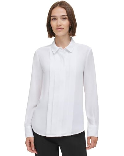 Calvin Klein Pleat-front Long-sleeve Shirt - White