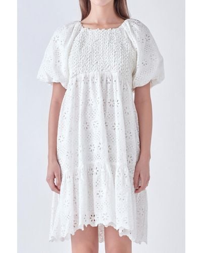 English Factory Knit And Embroidery Combo Dress - White