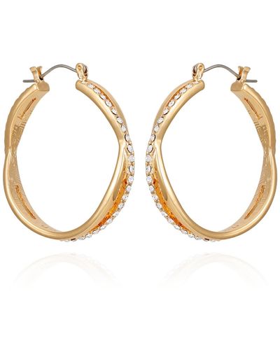 Tahari Tone Clear Glass Stone Embellished Hoop Earrings - Metallic