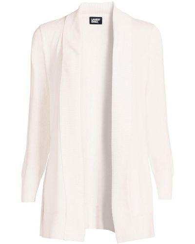 Lands' End Plus Size School Uniform Cotton Modal Shawl Collar Cardigan Sweater - White