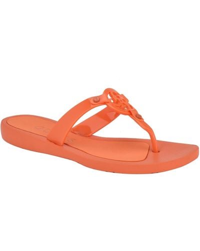 Guess Tyana Eva Flex Bottom Logo Thong Sandals - Orange