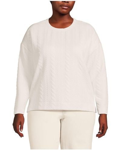 Lands' End Plus Size Over D Quilted Cable Sweatshirt - White