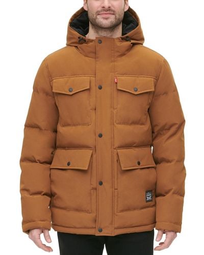 Levi's Quilted Four Pocket Parka Hoody Jacket - Brown