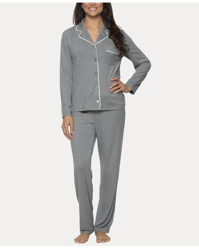 Felina Jessie 2 Pc. Long Sleeve Pajama Set - Gray