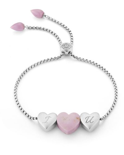 LuvMyJewelry Luv Me Love Heart Phospodorite Gemstone Sterling Silver Bolo Adjustable Bracelet - Metallic