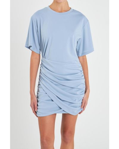 Grey Lab Asymmetric Ruched Mini Dress - Blue