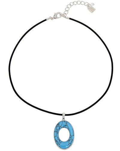 Robert Lee Morris Semi-precious Turquoise Pendant Leather Necklace - Metallic